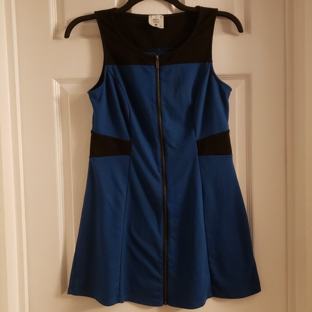 4/$20 Mac + Jac Jack Blue Black Colorblock Sleeveless Dress XL Exposed Zipper
